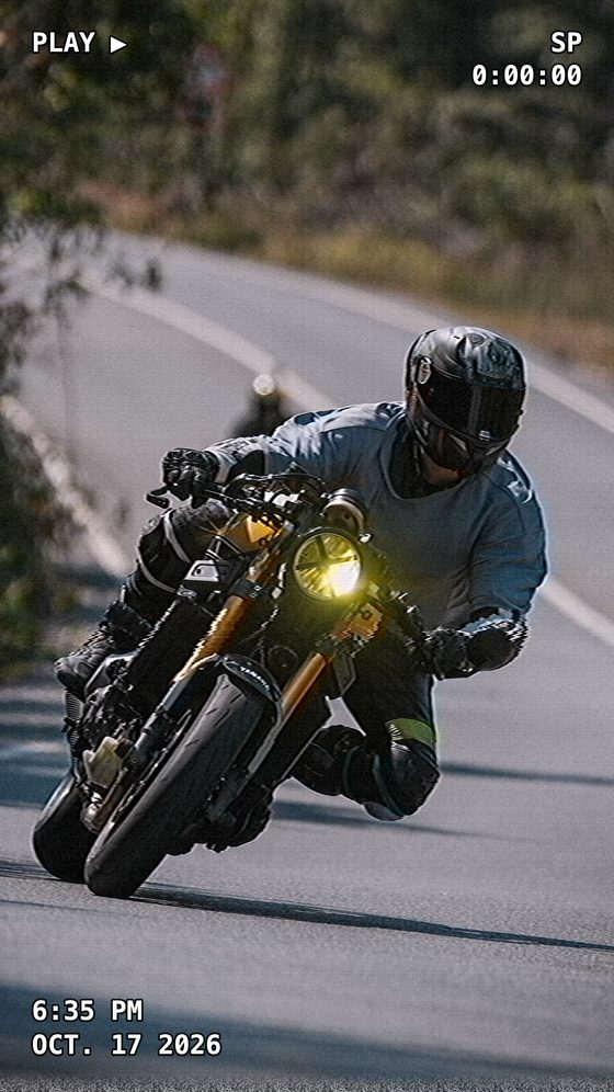Motorcycle frame given a VHS camera look with Retro Effect